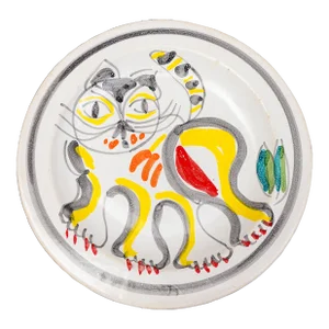 Desimone Italy 65 Signed Vintage Hand Painted Cat Art Pottery Plate