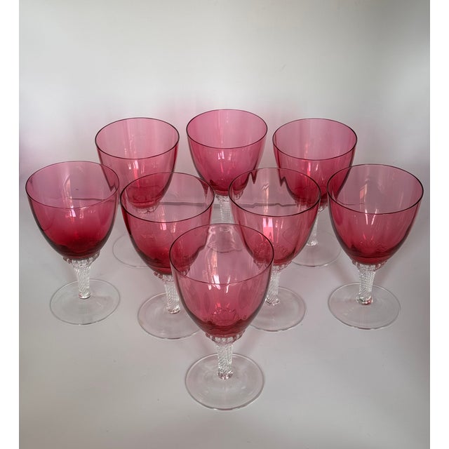 Mid-Century George Borgfeldt Lisa Pattern Cranberry Optic Water Goblets - Set of 8 For Sale - Image 9 of 12