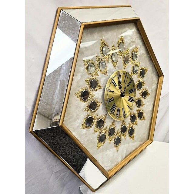 Large 32" Vintage Empire Art Products Hollywood Regency Mirrored Wall Clock For Sale - Image 4 of 7