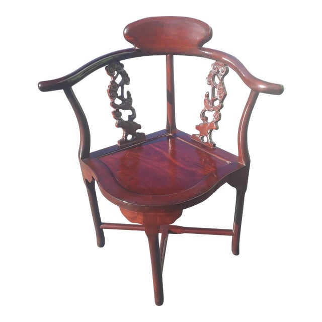 Vintage Rosewood Hand Carved Oriental Corner Chair For Sale