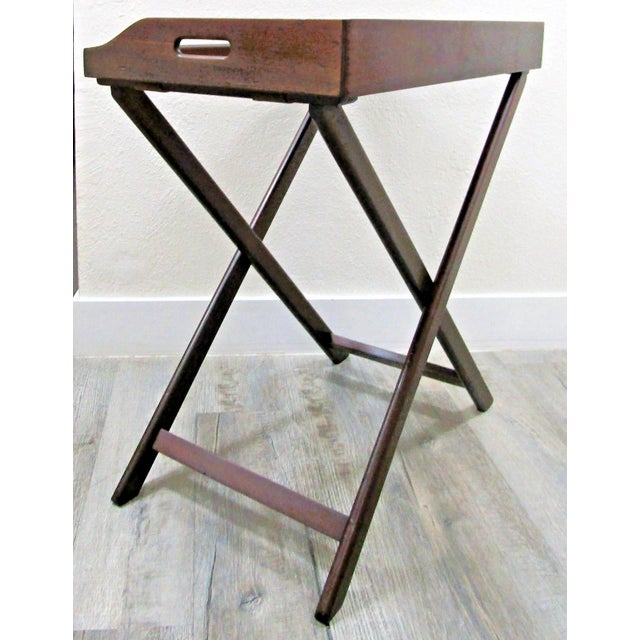 Mid 20th Century Vintage English Butler's Mahogany Tray Table With Folding Stand For Sale - Image 10 of 18
