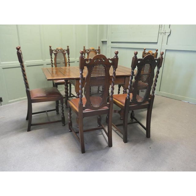 Oak Barley Twist Draw Leaf Table and Chairs, 1890, Set of 7 For Sale - Image 3 of 8