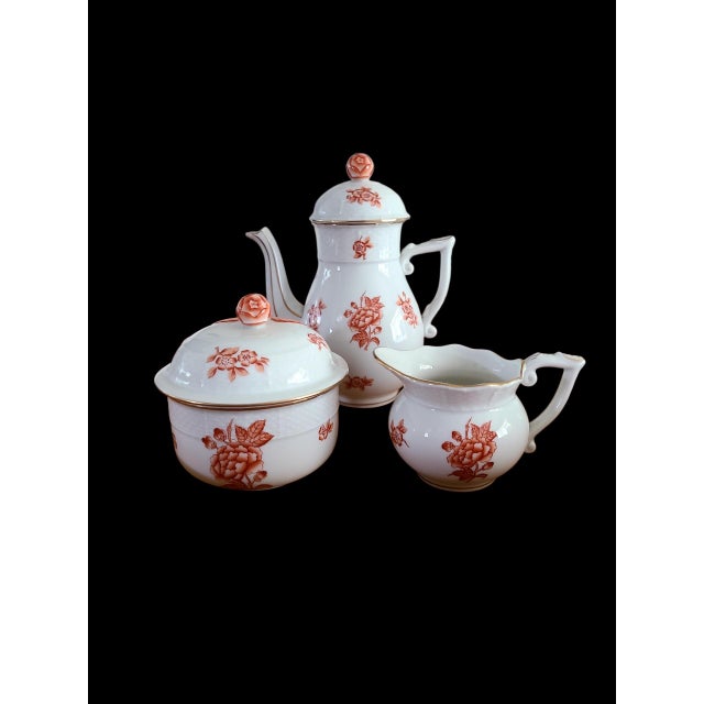 Ceramic Herend Eton Rust 1950s Creamer and Sugar Bowl W/ Rose Finial - Discontinued- For Sale - Image 7 of 7