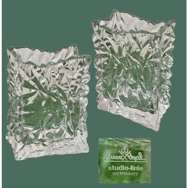 Late 20th Century Pair of Vintage Rosenthal Studio-Line Crystal Paper Bag Vases, Germany, 7″ For Sale - Image 5 of 13