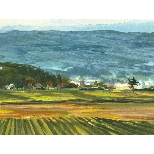 Farmhouse Mid 20th C. Original Oil on Canvas - Large, Long Agrarian Landscape For Sale - Image 3 of 11