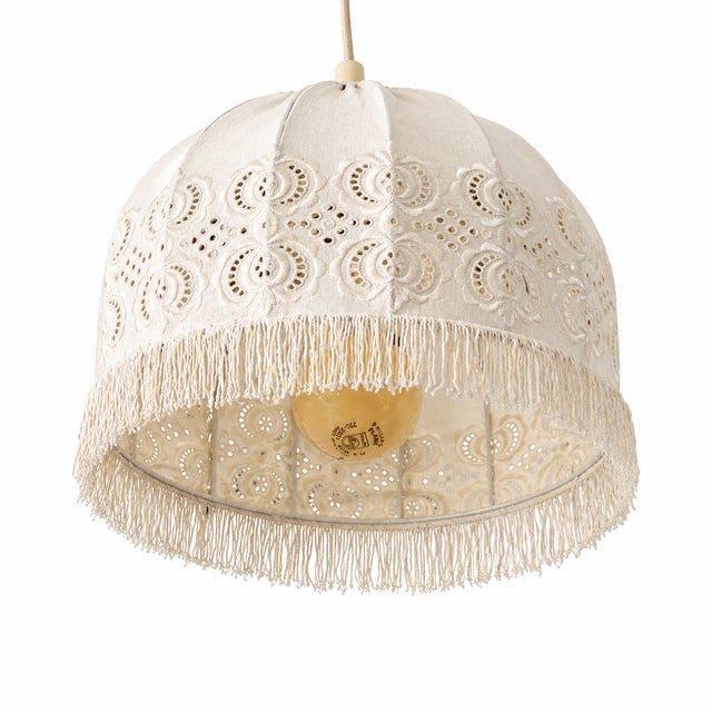 Textile Model 1963 Swedish Mid-Century Modern Wall Lamps of Markslöjd Kinna Lace & Fringe Wall Sconces, Model - a Pair For Sale - Image 7 of 8