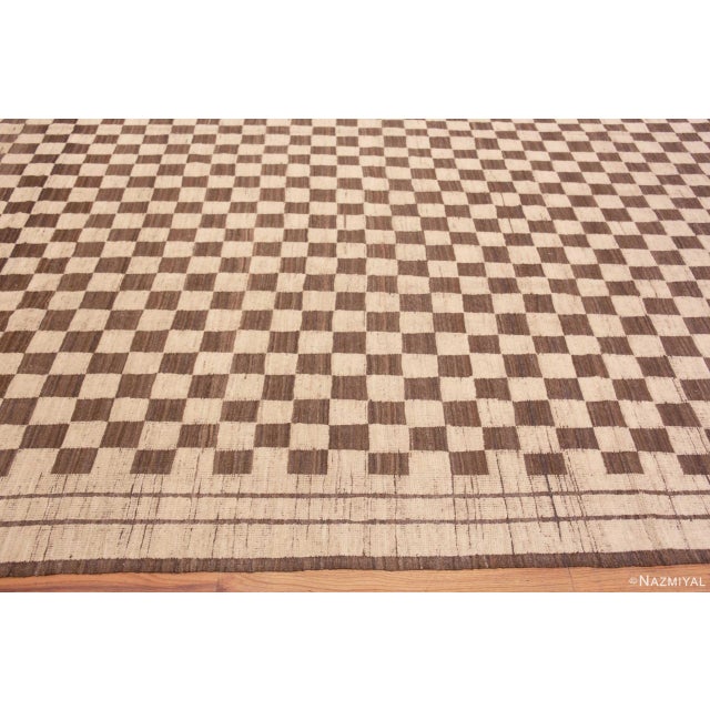 2020s Nazmiyal Collection Modern Moroccan Inspired Brown Cream Checkerboard Design Area Rug For Sale - Image 5 of 7