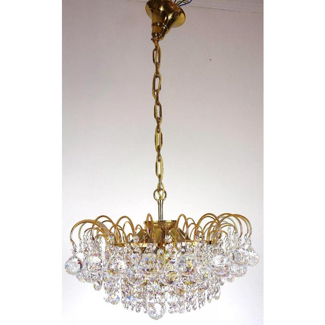 Brass & Lead Crystal Chandelier from Palwa For Sale - Image 4 of 15