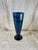 1991 Orient & Flume Peacock Blue Iridescent Pedestal Art Glass Vase For Sale - Image 9 of 10
