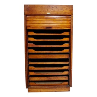 Antique Edwardian Oak Tambour Plan Chest from Warings, 1910 For Sale