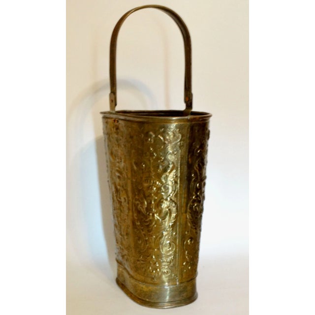 Early 20th-Century English Embossed Gilt Brass Umbrella / Stick Stand For Sale - Image 4 of 12