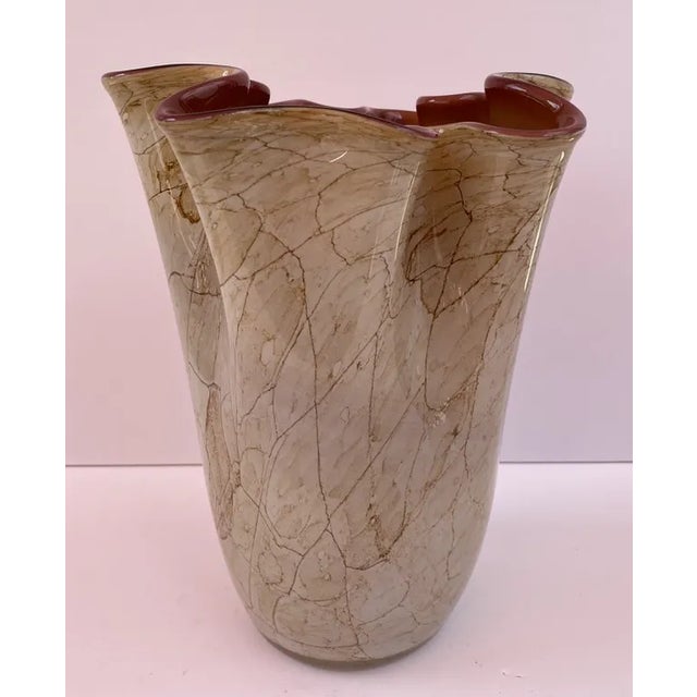 Krosno Jozefina Art Glass White Exterior Dark Pink Interior Ruffled