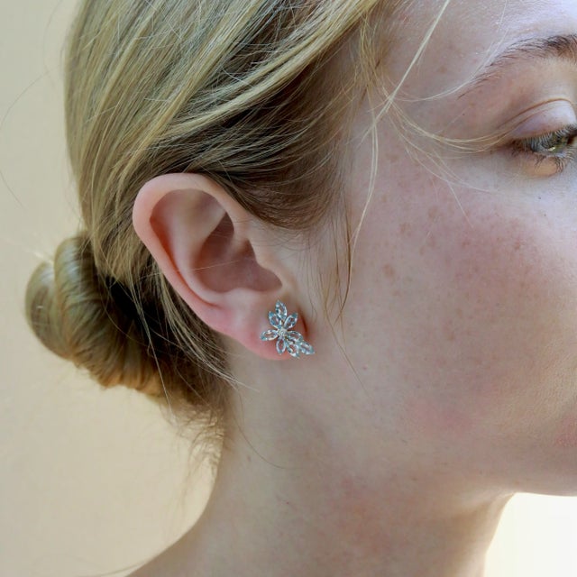 Metal Nina Zhou Aquamarine Diamond Cluster Earrings in 14k Gold - a Pair For Sale - Image 7 of 14
