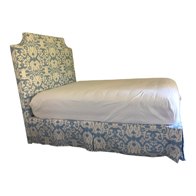 Quadrille Textiles XL Full Size Upholstered Bed For Sale