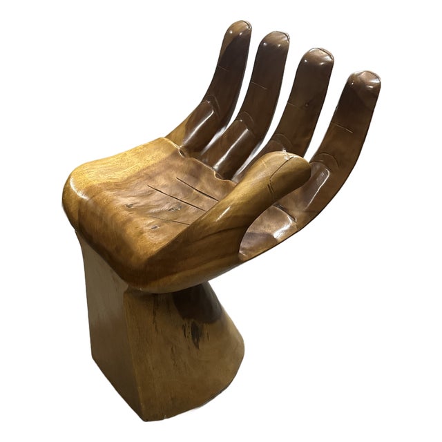 Vintage Hand Carved Natural Wood Hand Chair For Sale