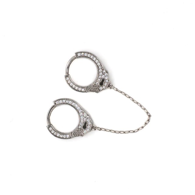 Sterling Silver & Diamond Handcuff Design Earrings For Sale In Miami - Image 6 of 8