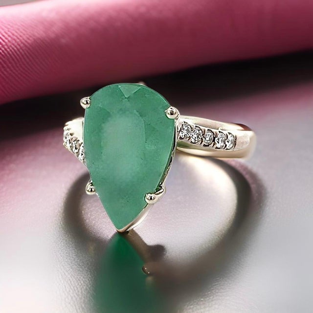 Natural Emerald Diamond Ring Size 7 14k Y Gold 7.17 TCW Certified For Sale - Image 12 of 16