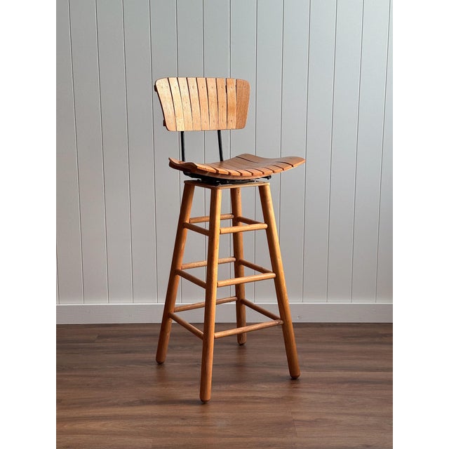 Mid-Century Modern Slatted Bar Stools, Set of 4, Attributed to Arthur Umanoff For Sale - Image 9 of 16