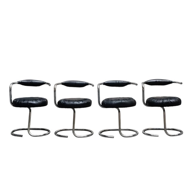 Cobra Black Leather Chairs from Giotto Stoppino, Italy, 1970s, Set of 4 For Sale - Image 7 of 7