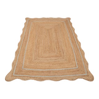 Light Blue Natural Jute Wave Scallop Rug 2.5x10 Ft. For Sale