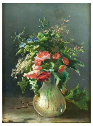 Jean-Baptiste Robie, Still Life with Meadow Flowers, Oil on Canvas