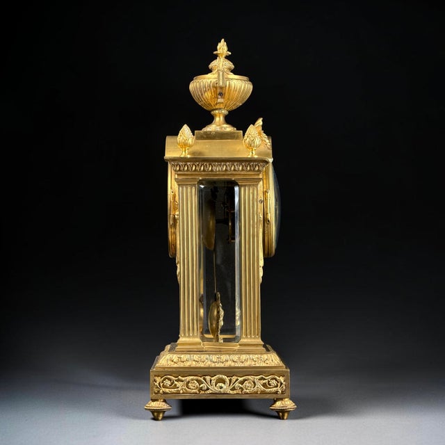 Antique French Louis XVI Style Ormolu Mantel Clock with Ed. Minart Movement from F. Barbedienne, 1850s For Sale - Image 4 of 18