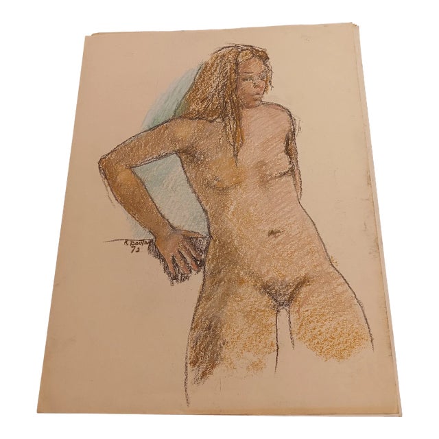 Expressionist Nude Pastel Drawing by Marcia Bouton 1970s For Sale