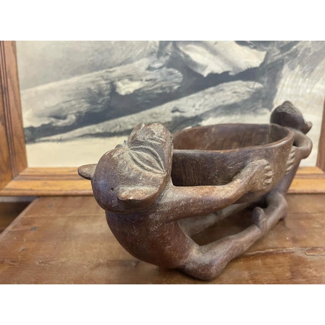 Brown Vintage Hand Carved Wooden Bowl With Figurines For Sale - Image 8 of 10