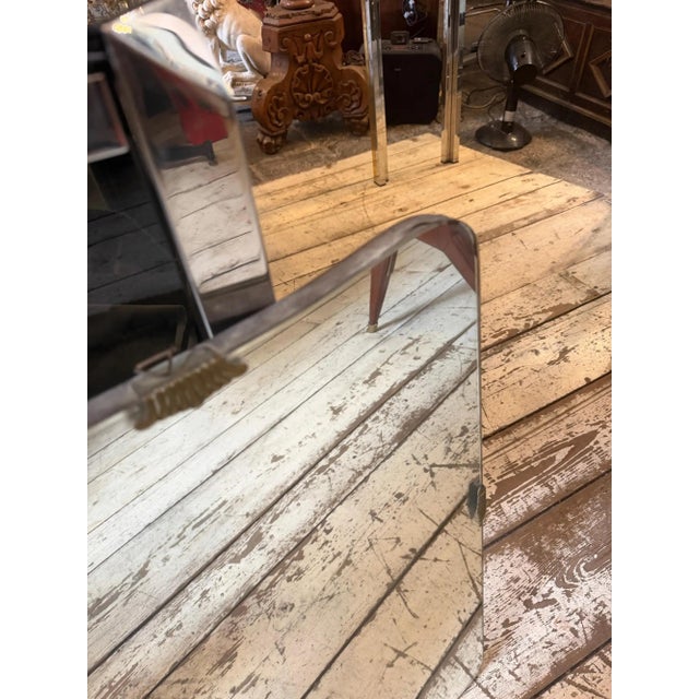 Metal 1950s Gio Ponti Style Mid-Century Modern Brass and Glass Biscuit Wall Mirror For Sale - Image 7 of 10