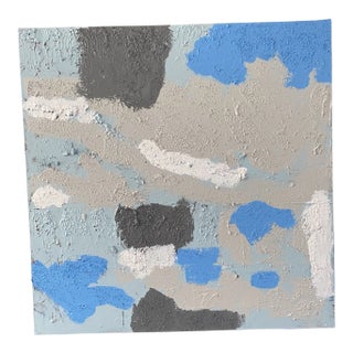 Contemporary Abstract Gray and Blue Mixed-Media Painting For Sale