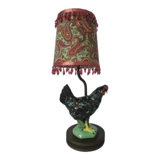 Vintage Ceramic Rooster Lamp With Paisley Print Shade For Sale
