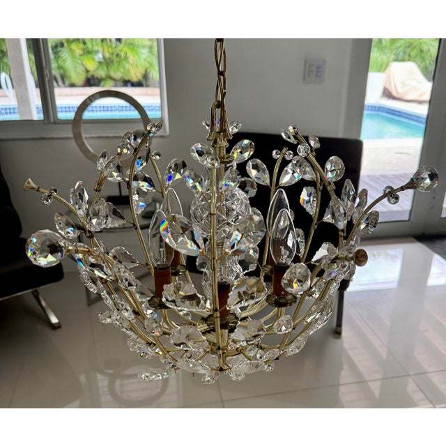 1990s 1990s Botanical Inspired Chandelier With Delicate Crystal "Buds" and Leaves Branching Out For Sale - Image 5 of 7