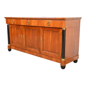 Baker Furniture French Empire Cherry Wood and Parcel Ebonized Sideboard or Bar Cabinet