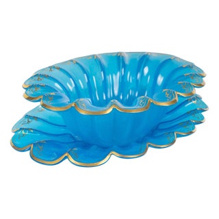 Cup and Saucer in Blue Opaline with Gilded Highlights, 19th Century, Set of 2 For Sale