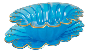 Cup and Saucer in Blue Opaline with Gilded Highlights, 19th Century, Set of 2