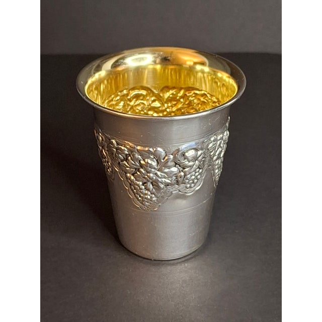 Silver Vintage Hazorfim Sterling Silver Kiddush Cup Grape Motif Gold Wash Interior 47g For Sale - Image 8 of 17