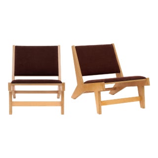 Wood and Velvet Modernist Armchairs For Sale