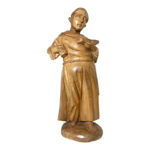 1940s Hand Carved Wood Folk Art Friar Monk Statue Sculpture Religious Figure