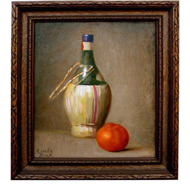 Mid 20th Century "Chianti With Orange" Still Life Painting by Claude Buck, Framed For Sale
