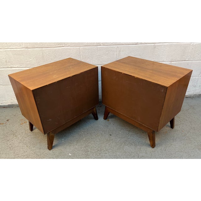 Unique Mid-Century Walnut & Burl Diamond Front Night Stands For Sale - Image 15 of 15