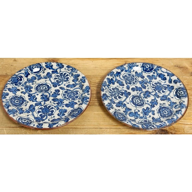 Takahashi Ironstone San Francisco porcelain plates with blue and white floral design. Natural age wear. Rough edge to...
