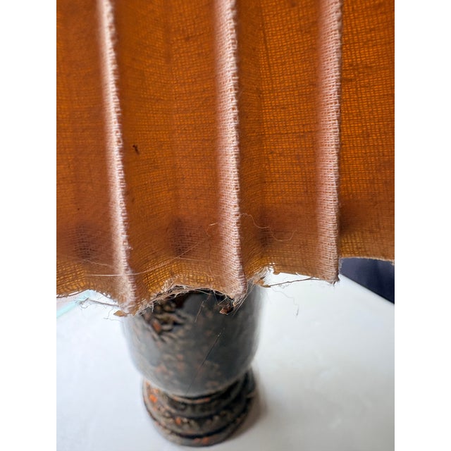 Brown 1960s-1970s West German Fat Lava Ceramic Table Lamp, Applied Scroll Relief, Volcanic Drip Glaze in Brown, Black and Orange For Sale - Image 8 of 12