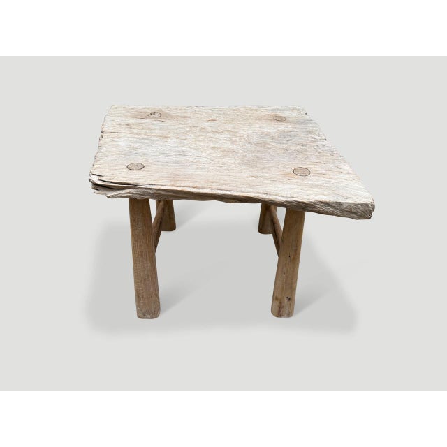 2010s Andrianna Shamaris Bleached Teak Wood Stool or Side Table For Sale - Image 5 of 6