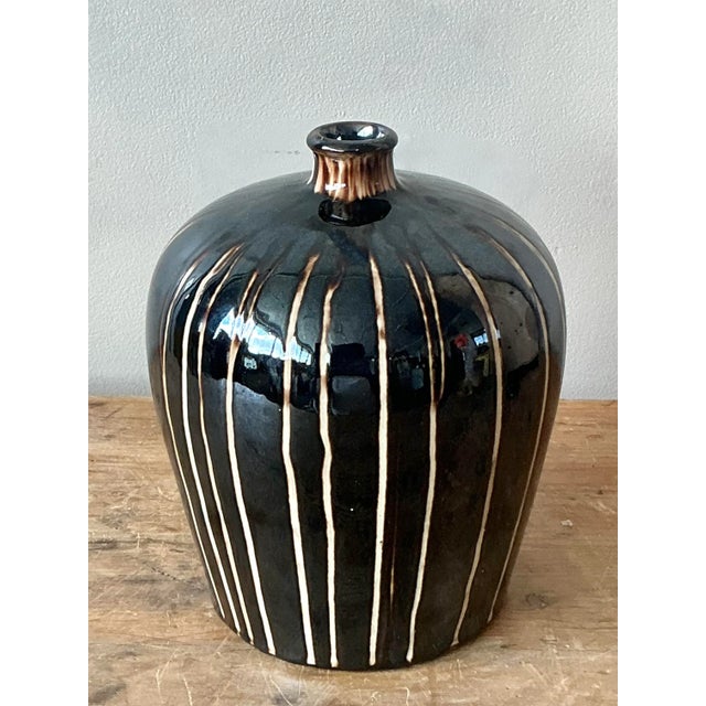 Vintage Boho Glazed Ceramic Vase For Sale In West Palm - Image 6 of 6
