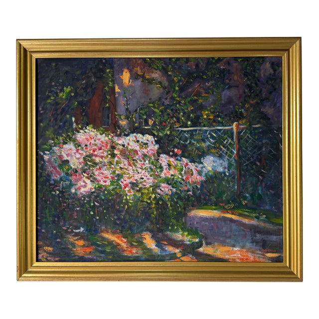1980"s Vintage D. Osorio Garden House Entrance Oil on Canvas Painting, Framed/ Sold For Sale