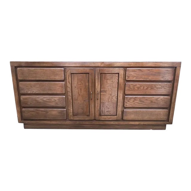 Mid 20th Century Russel Wright Style Solid Oak Bassett Credenza For Sale