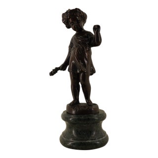 Vintage Bronze Neoclassical Figurine on Green Marble Base For Sale