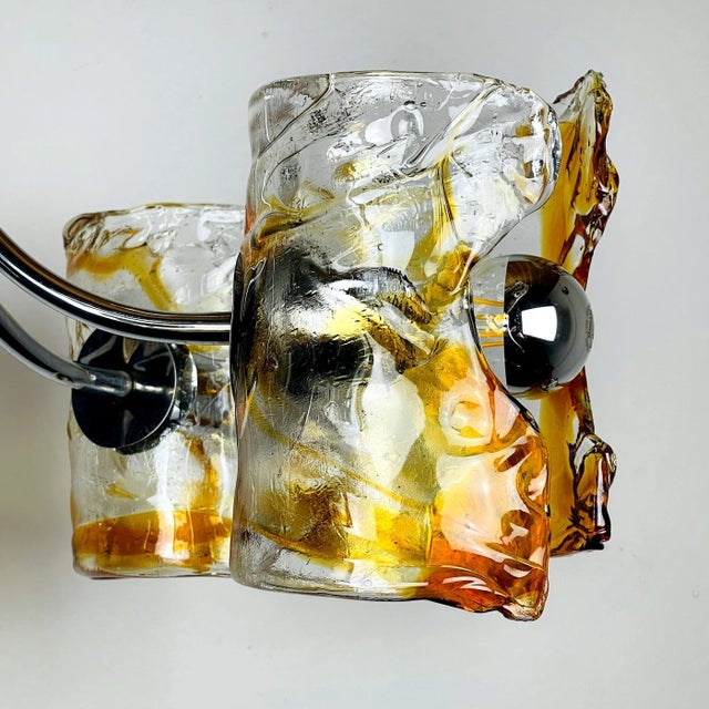 Mid-Century Modern Mid-Century Amber Murano & Chrome Chandelier by Toni Zuccheri for Mazzega, Italy, 1970s For Sale - Image 3 of 15