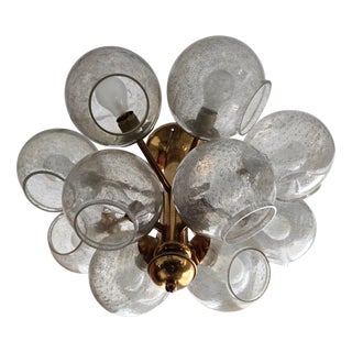Mid-Century Modern Brass and Bubble Glass 10-Light Chandeliers, 1970s For Sale