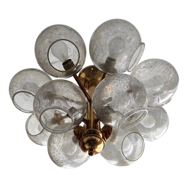 Mid-Century Modern Brass and Bubble Glass 10-Light Chandeliers, 1970s For Sale